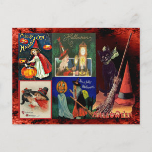 Carte Postale Vintage Witches and Black Cats Collage