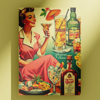 Carte Postale Vintage Woman Boit Des Cocktails Illustration