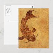 Carte Postale Vintage Worn Koi Poisson Design (Devant / Derrière)