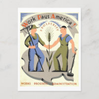 Carte postale vintage WPA "Work Pays America"