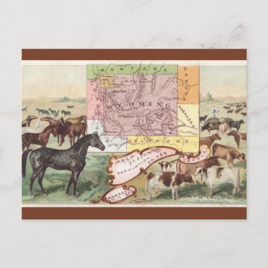Carte Postale Vintage Wyoming Map (Devant)