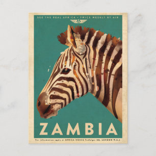 Carte Postale Vintage Zambie Zebra Travel