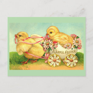 Carte Postale Vintages poussins 'A Joyful Easter' en transport
