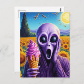Carte Postale Violet Alien hurle dans le champ de tournesol Van  (Devant / Derrière)