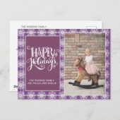 Carte Postale Violet blanc Snowflakes Joyeuses Fêtes de Noël (Devant / Derrière)