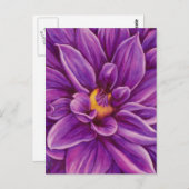 Carte Postale Violet Dahlia Flower Art original (Devant / Derrière)