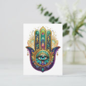 Carte Postale Violet Green Gold Petals Hamsa Turquoise Third Eye (Debout devant)