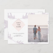 Carte Postale Violet Lavande & Peach Photo Enregistrer La Date (Devant / Derrière)