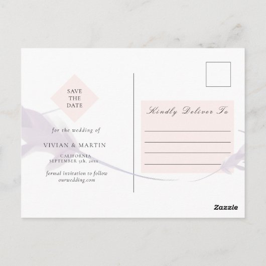 Carte Postale Violet Lavande & Peach Photo Enregistrer La Date (Dos)