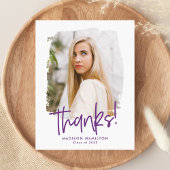 Carte Postale Violet | Preppy Script Photo Graduation Merci