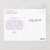 Carte Postale Violet | Preppy Script Photo Graduation Merci (Dos)