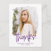 Carte Postale Violet | Preppy Script Photo Graduation Merci (Devant)