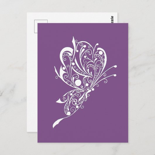 Carte postale violette de tatouage à papillon blan (Devant / Derrière)