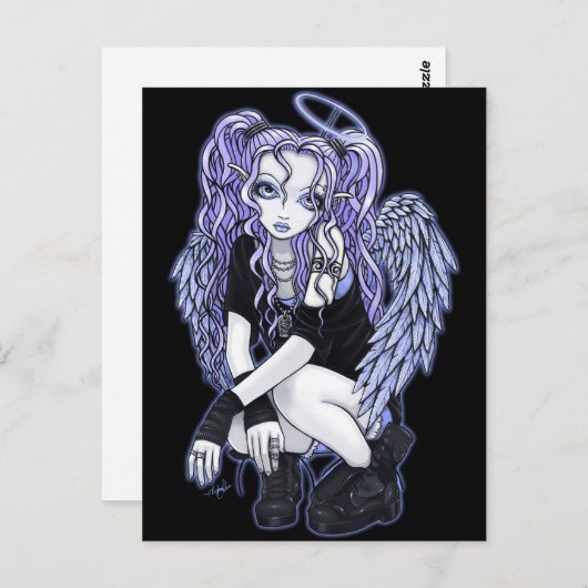 Carte postale violette gothique de fée d'ange (Devant / Derrière)