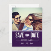Carte postale violette pour réserver la date (Devant / Derrière)