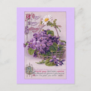 Carte Postale Violettes dans un panier Joyeux Anniversaire vinta