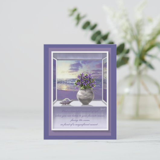 Carte Postale violettes dans un pot de lune (Debout devant)