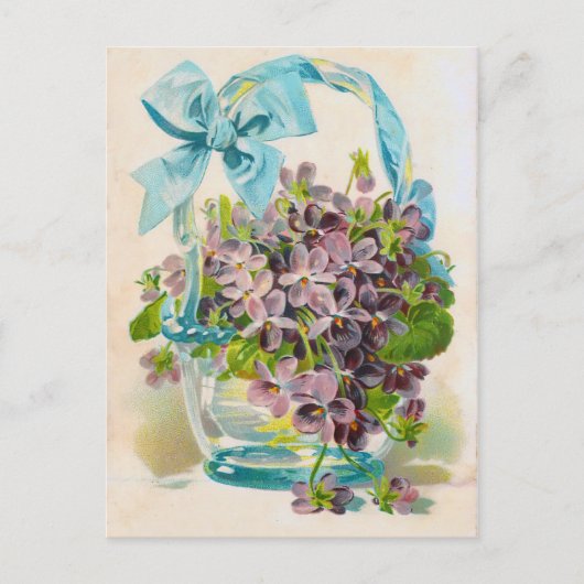 Carte Postale Violettes dans une corbeille de verre (Devant)