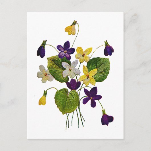 Carte Postale Violettes sauvages agressées faites dans la broder (Devant)