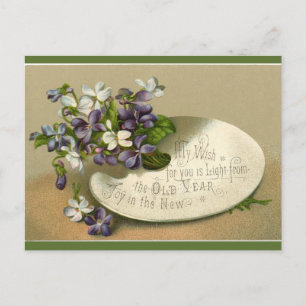 Carte Postale Violettes vintages sur une palette Bonne année