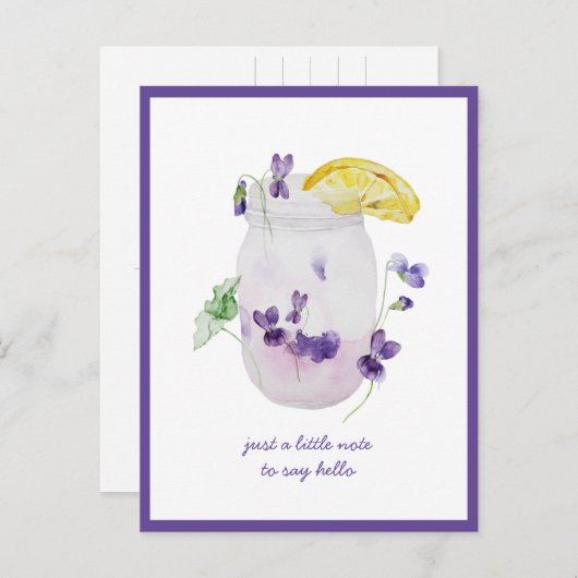 Carte Postale Violettes violettes, Lemonade Mason Jar Penser à v (Devant / Derrière)