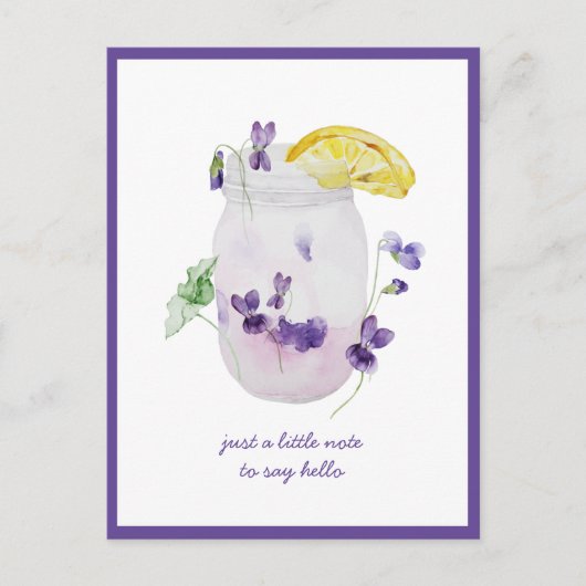 Carte Postale Violettes Violettes, Pot Mason de Limonade Pensant (Devant)