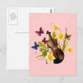 CARTE POSTALE VIOLIN, FLEURS ET BOUTEILLES (Devant / Derrière)