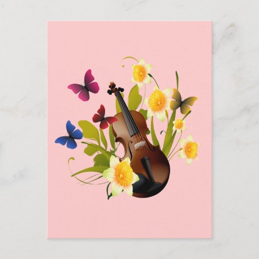 CARTE POSTALE VIOLIN, FLEURS ET BOUTEILLES (Devant)