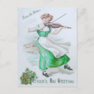 Carte Postale Violin Shamrock Violoniste Femme Victorienne