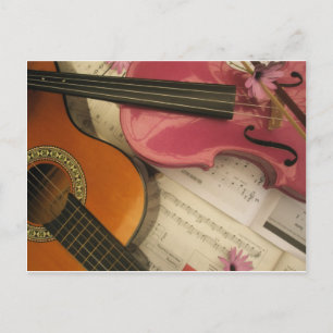 Carte Postale Violon rose et guitare