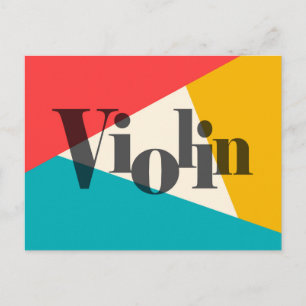 Carte Postale Violon Tri-Color - Turquoise Corail Or