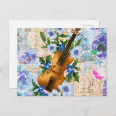 Carte Postale Violon vintage de musique florale (Devant / Derrière)