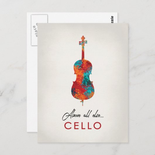 Carte Postale Violoncelle - Musique Colorée et Lumineuse (Devant / Derrière)