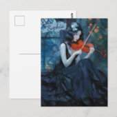 Carte Postale Violoniste gothique Imaginaire foncé dans le jardi (Devant / Derrière)