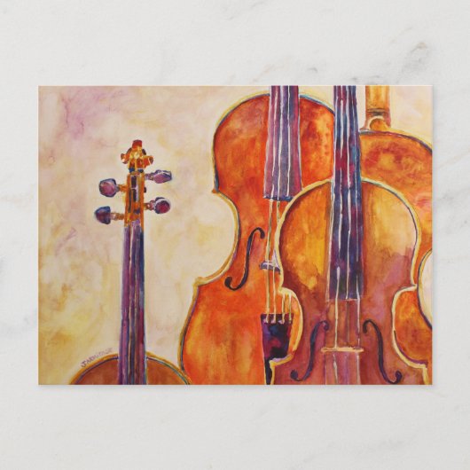 Carte Postale Violons aquarelles (Devant)