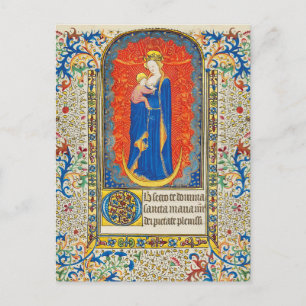 Carte Postale VIRGIN AVEC ENFANT ET ANGELS Antique Fleurs