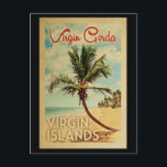 Carte Postale Virgin Gorda Palm Tree Vintage voyage<br><div class="desc">Un imprimé d'art moderne et unique rétro du milieu du siècle Virgin Gorda Îles Vierges dans le style d'affiche de voyage vintage. Il dispose d'un palmier incurvé sur une plage de sable avec l'océan sous un ciel bleu nuageux.</div>