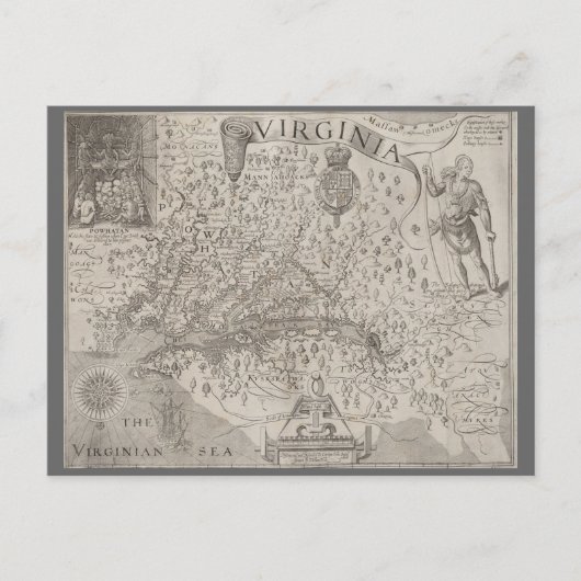 Carte Postale Virginia Colony Antique Map par le Capt John Smith (Devant)