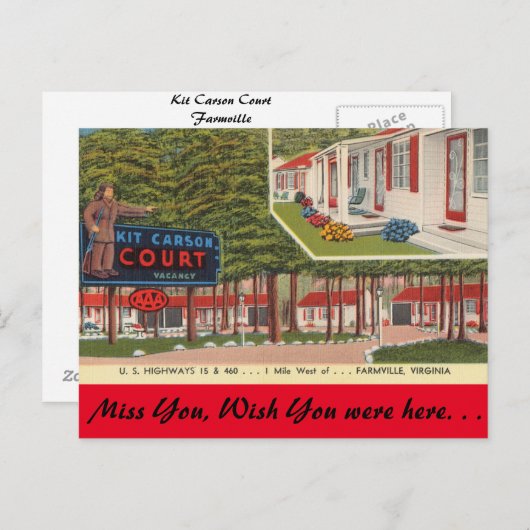 Carte Postale Virginia, Kit Carson Court, Farmville (Devant / Derrière)