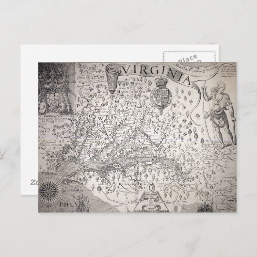 Carte Postale Virginia Map, 1612 (Devant / Derrière)