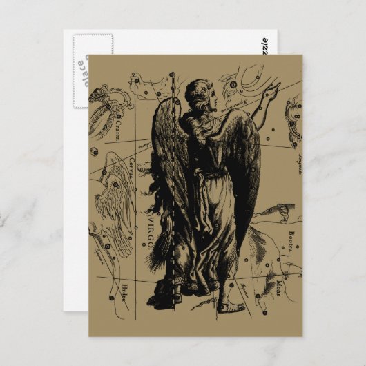 Carte Postale Virgo Constellation Hevelius Etching Style (Devant / Derrière)