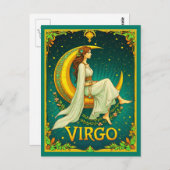 Carte Postale Virgo Maiden assis sur Crescent Moon (Devant / Derrière)