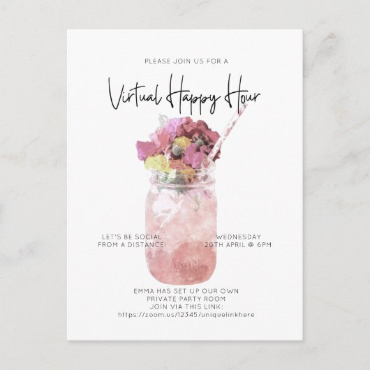 Carte Postale Virtual Cocktail Party Distance sociale Happy Hour (Devant)