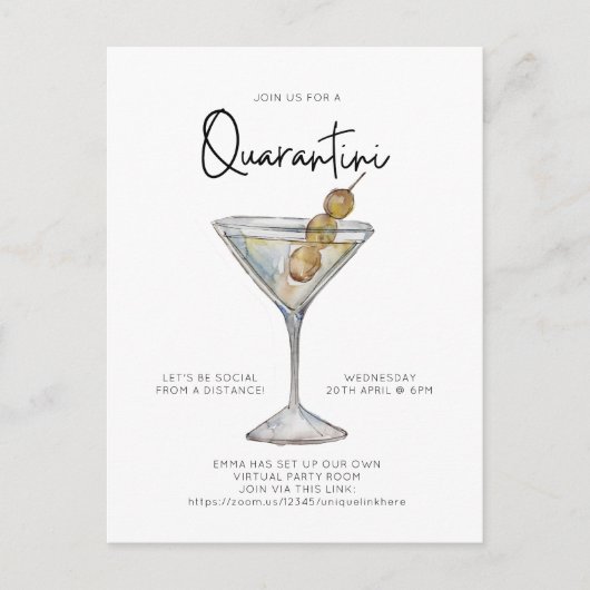 Carte Postale Virtual Cocktail Party Quaratini Distance sociale (Devant)