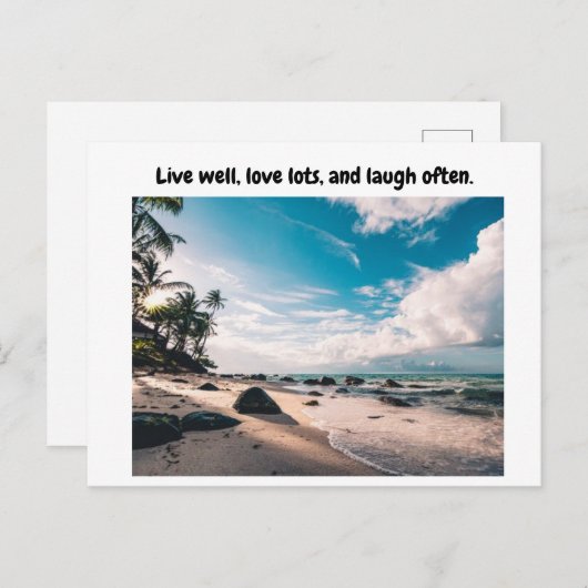 Carte Postale Vis bien, aime beaucoup, et rit souvent. (Devant / Derrière)