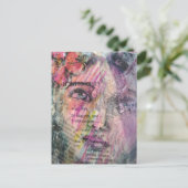Carte Postale Visage abstrait avec collage grunge de texte (Debout devant)