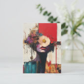 Carte Postale Visage Abstrait coloré et fleurs (Debout devant)