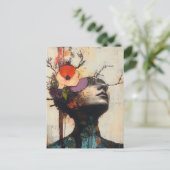 Carte Postale Visage Abstrait et fleurs (Debout devant)