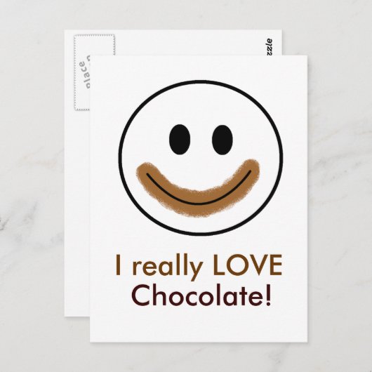 Carte Postale Visage au chocolat "J'AIME vraiment le chocolat !" (Devant / Derrière)