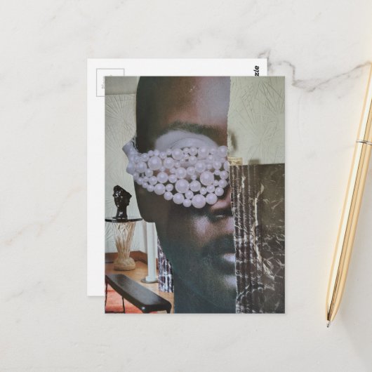 Carte Postale Visage dans le collage du salon (Devant/Arrière en situation)